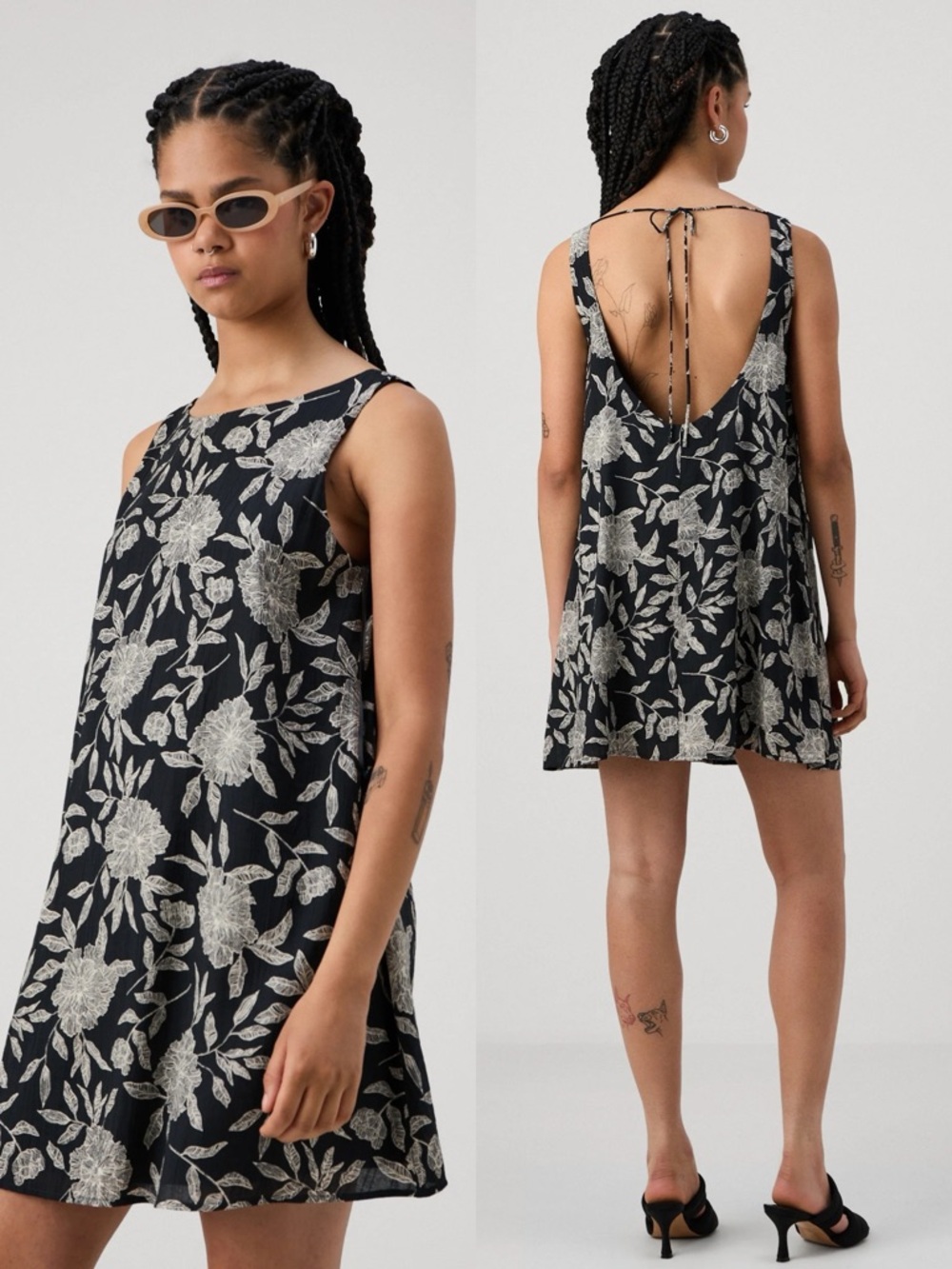 NWT Abercrombie & Fitch Black White Floral Open Back Texture Swing Dress XL Tall